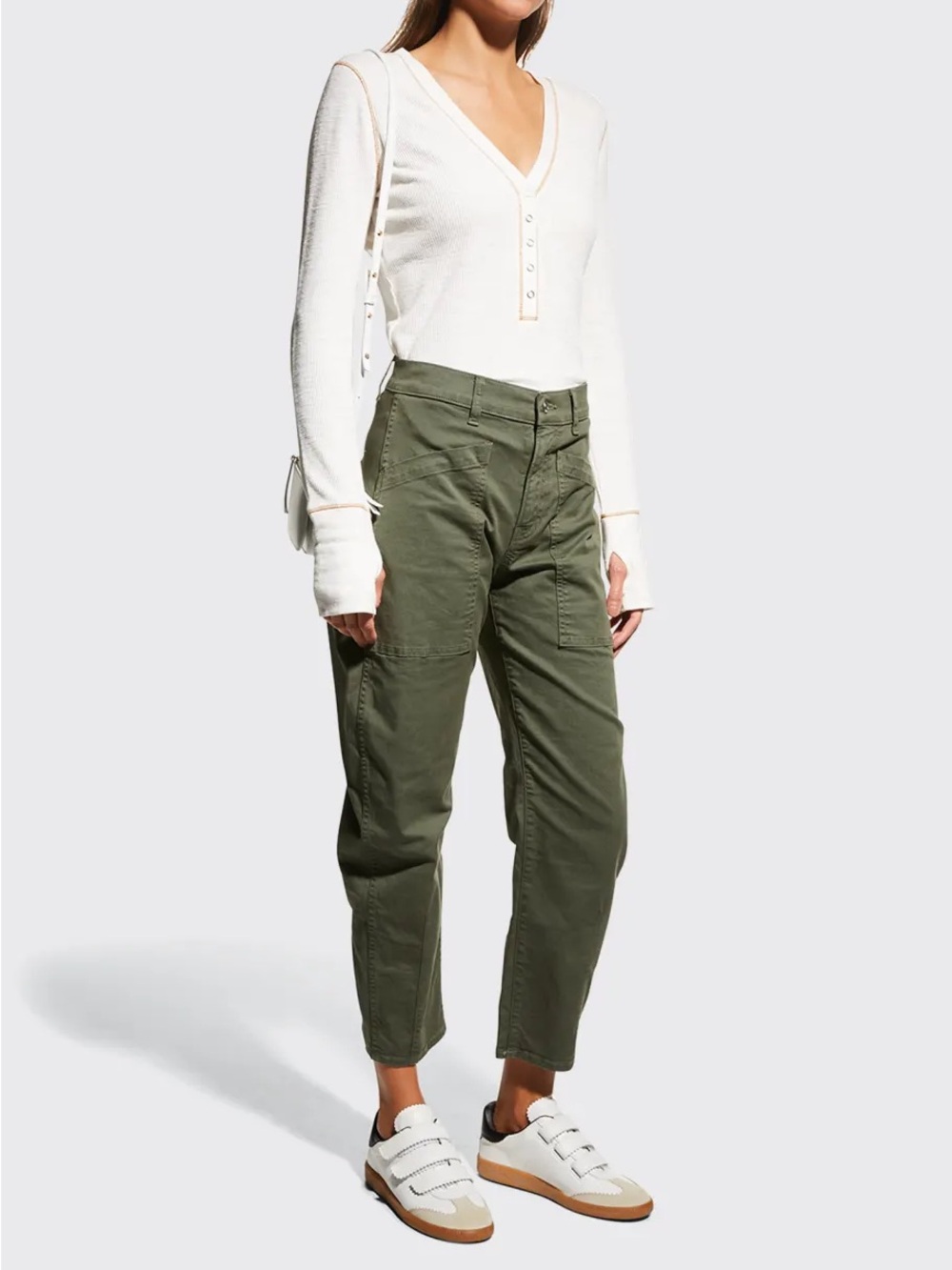 Veronica Beard High Rise Charlie Barrel Leg Jean in Army Green